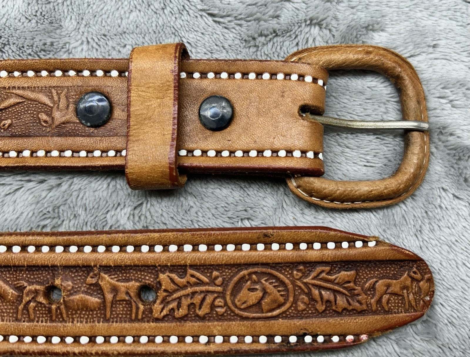 Vintage Brown Tooled Leather Belt Western Cowgirl Size 28