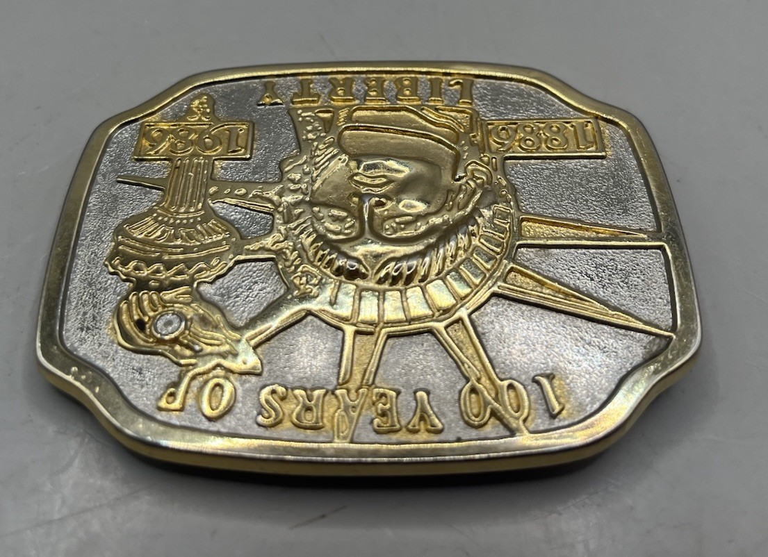 Vintage 100 Years of Liberty 1986 Gold Tone Metal Belt Buckle