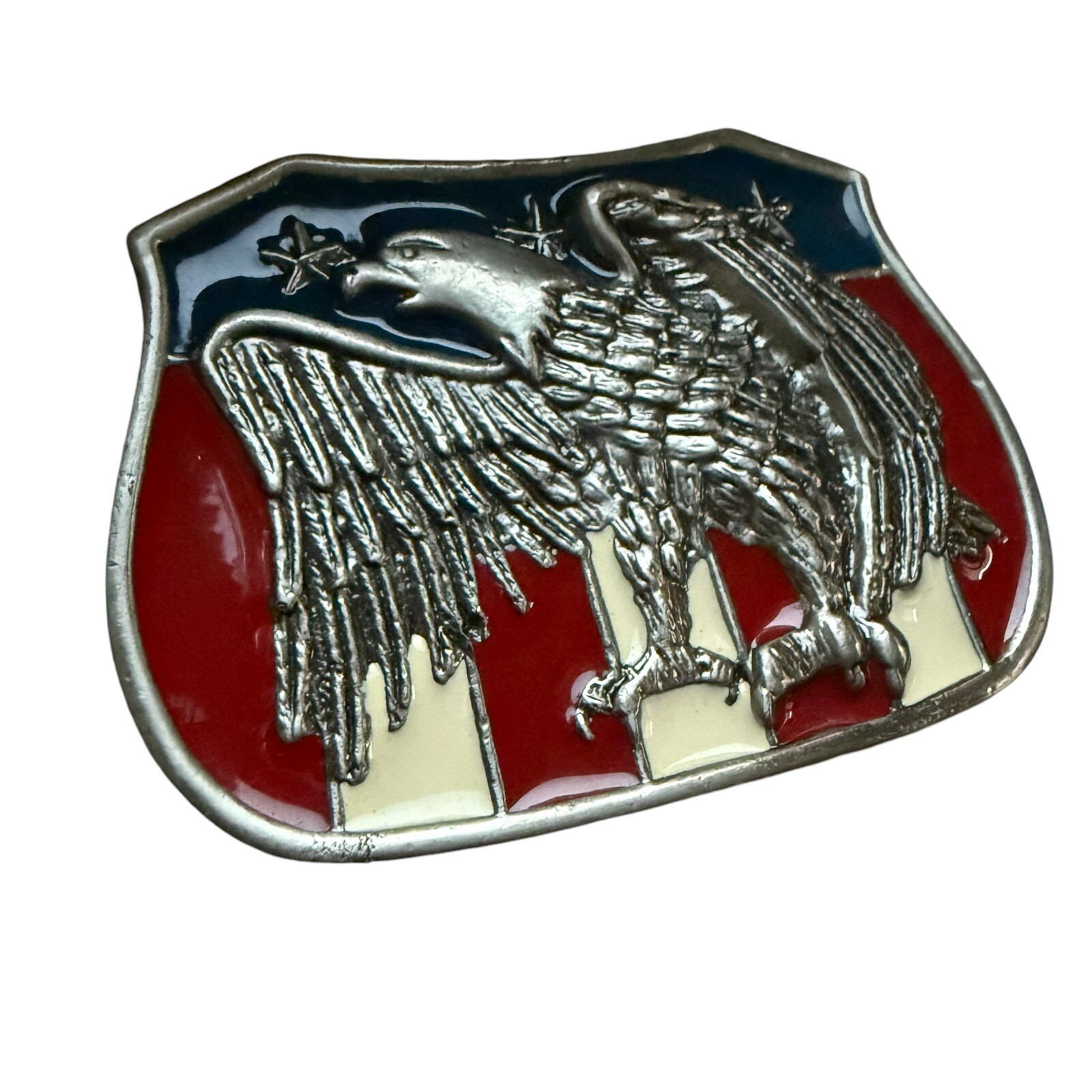 Patriotic USA Flag Belt Buckle Screaming Eagle Metal Enamel Vintage