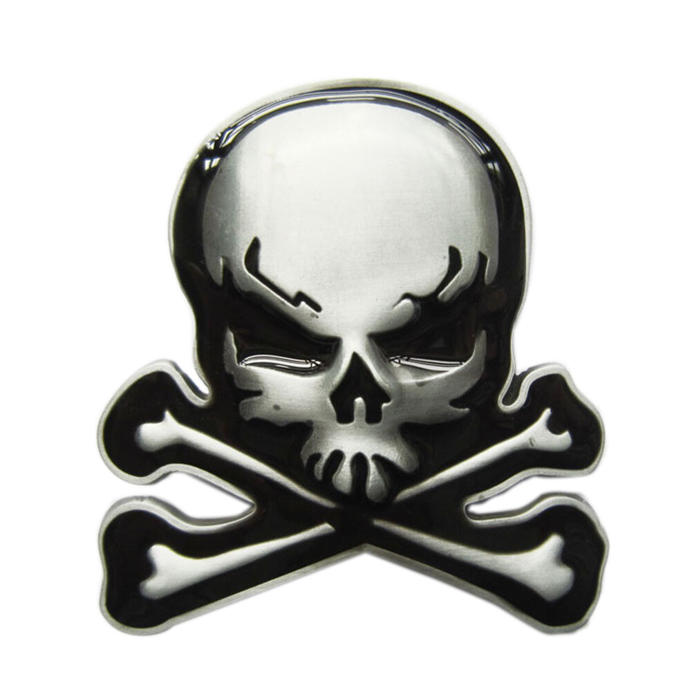 Skull w/ Bones Black Enamel Metal Belt Buckle