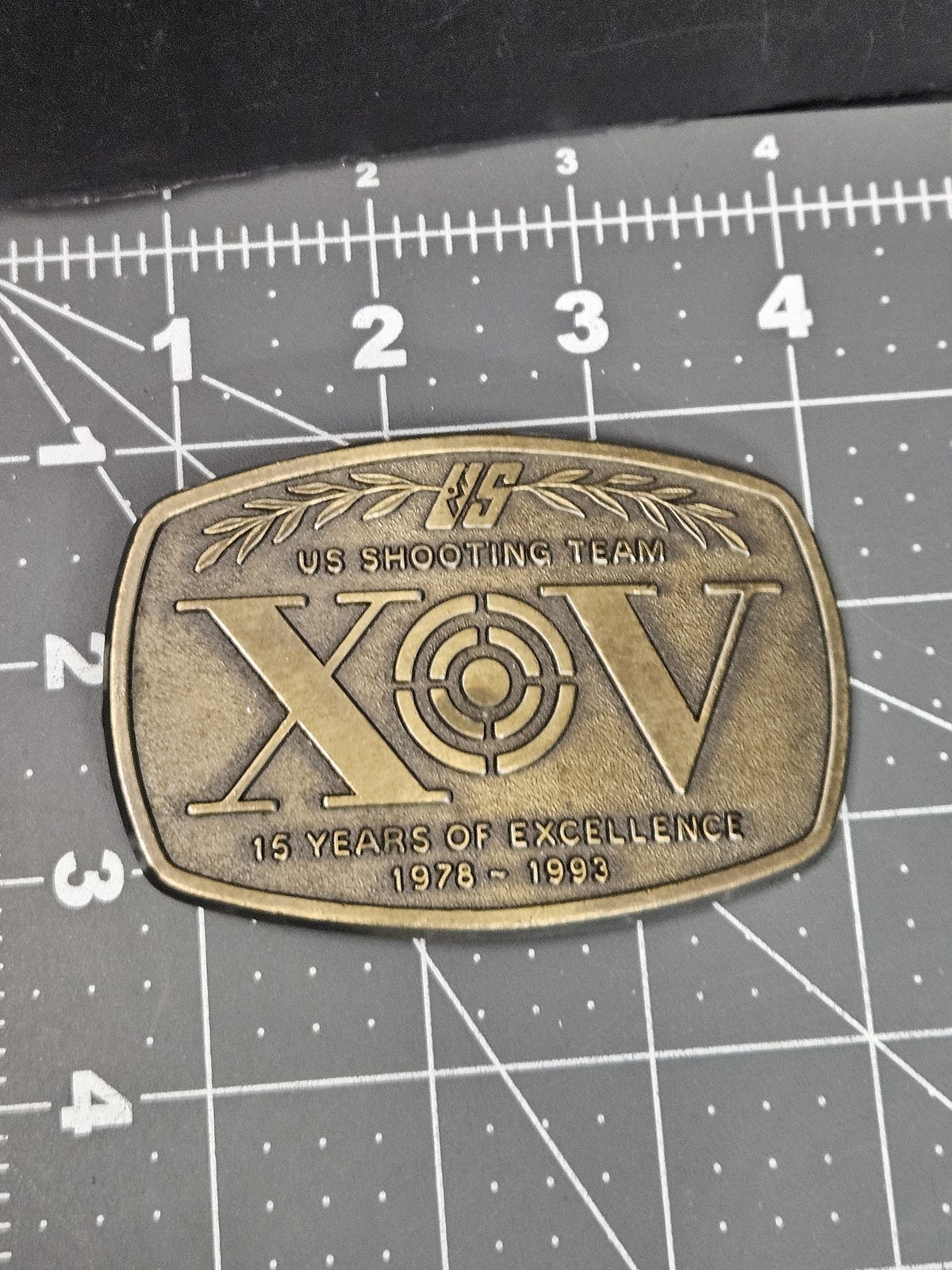 Vintage US Shooting Team XOV 15 Years Excellence 1978-1993 Belt Buckle Bronze