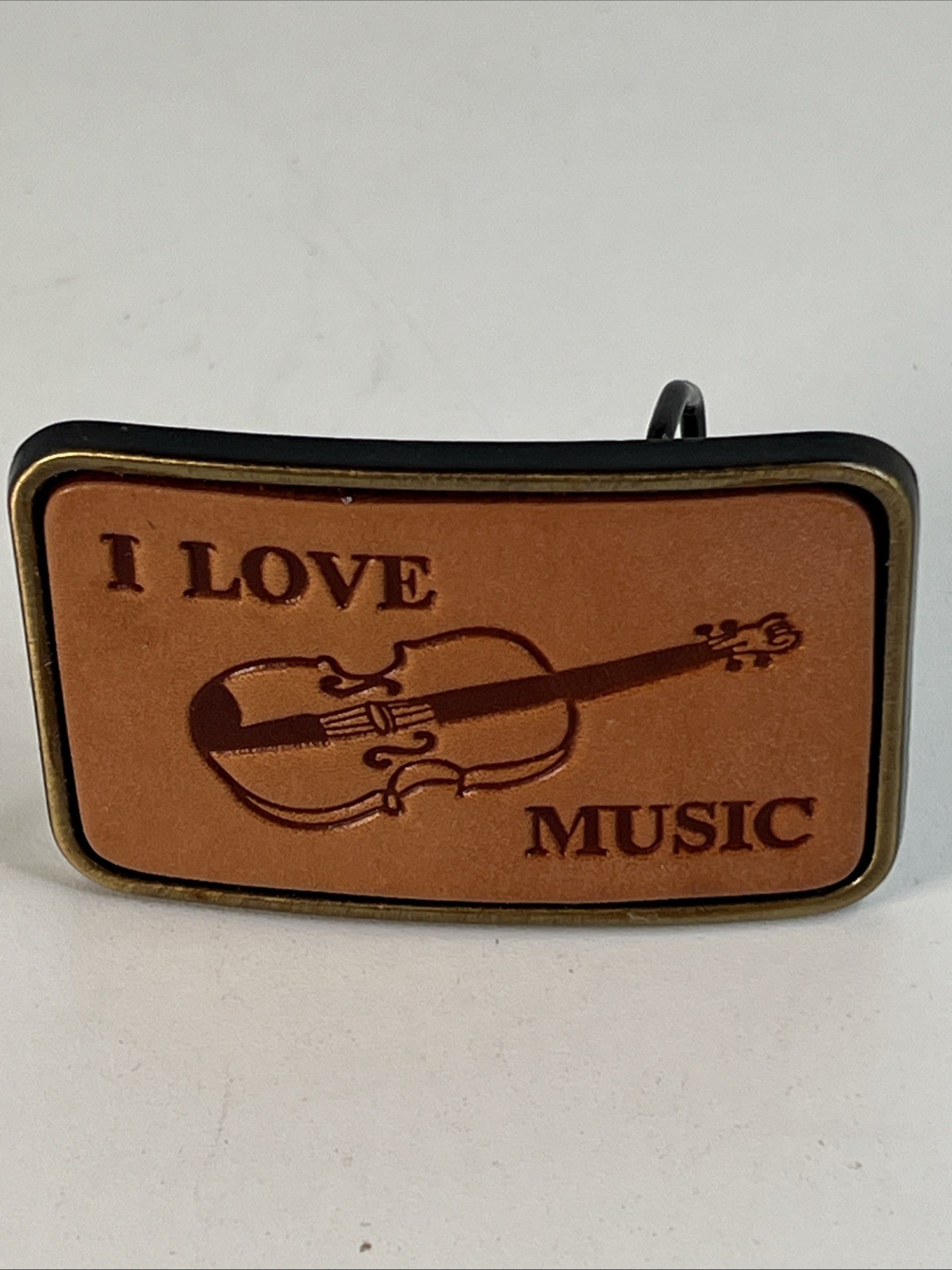 I Love Music Belt Buckle Leather And Metal, Country, Violin Fiddle, VGC