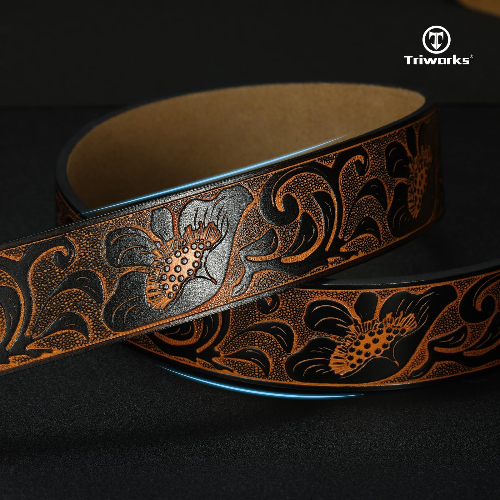 TRIWORKS Western Belt without buckle for men – Fit Size 34&Prime;-37&Prime;, Black/Brown
