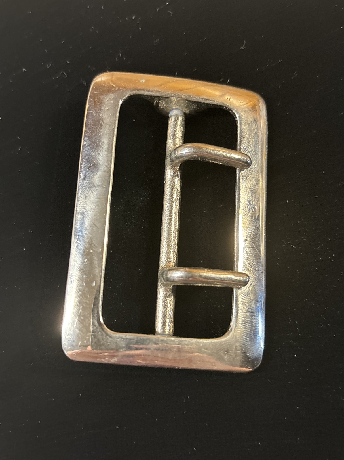 Vintage Solid Brass Chrome Plated 2.25” Double Prong Duty Belt Buckle USA #5