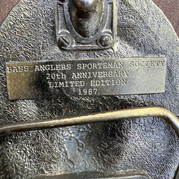 Bass Anglers Sportsman Society 20th Anniversary Belt Buckle 1987 LE Pewter Fish