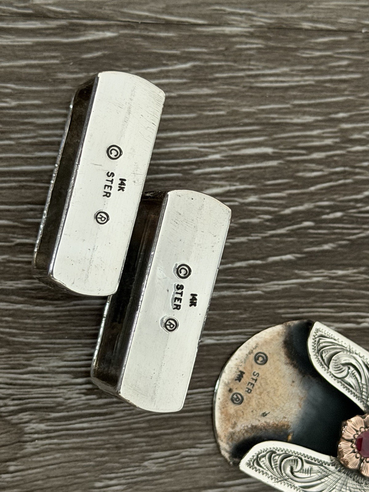 Clint Orms 14k Gold + Ruby belt buckle Set