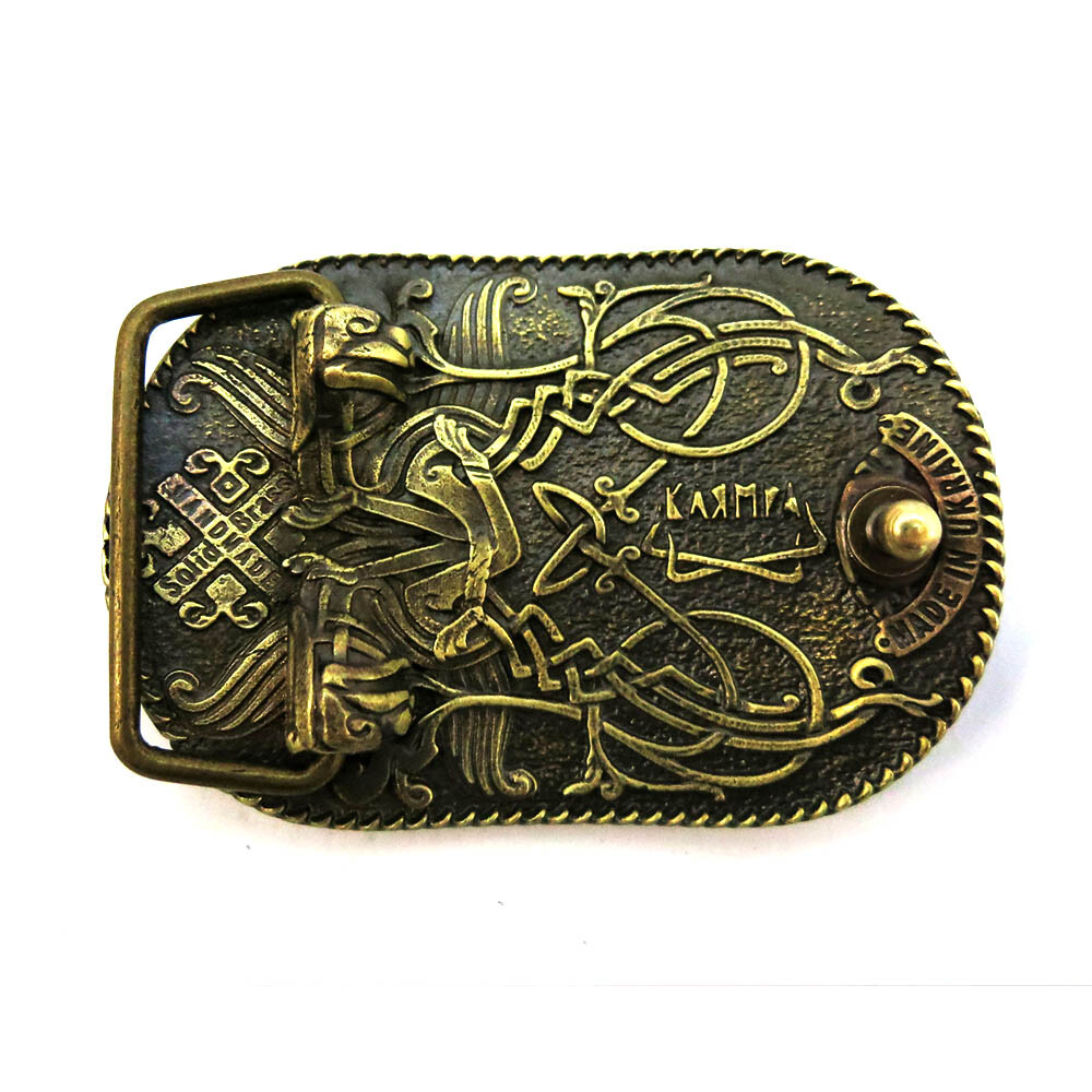 Brass belt buckle Runic trident, Ukrainian runic sign, Embroidered belt buckle