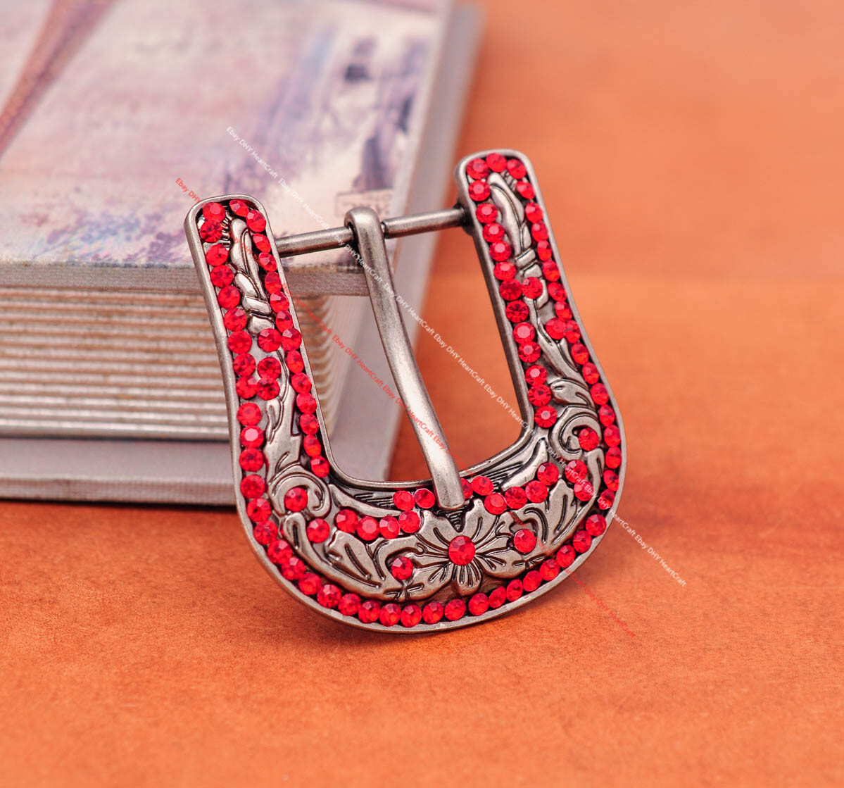 Red Crystal Rhinestone Western Cowboy Rodeo Belt Buckle Set Fit 30MM Strap