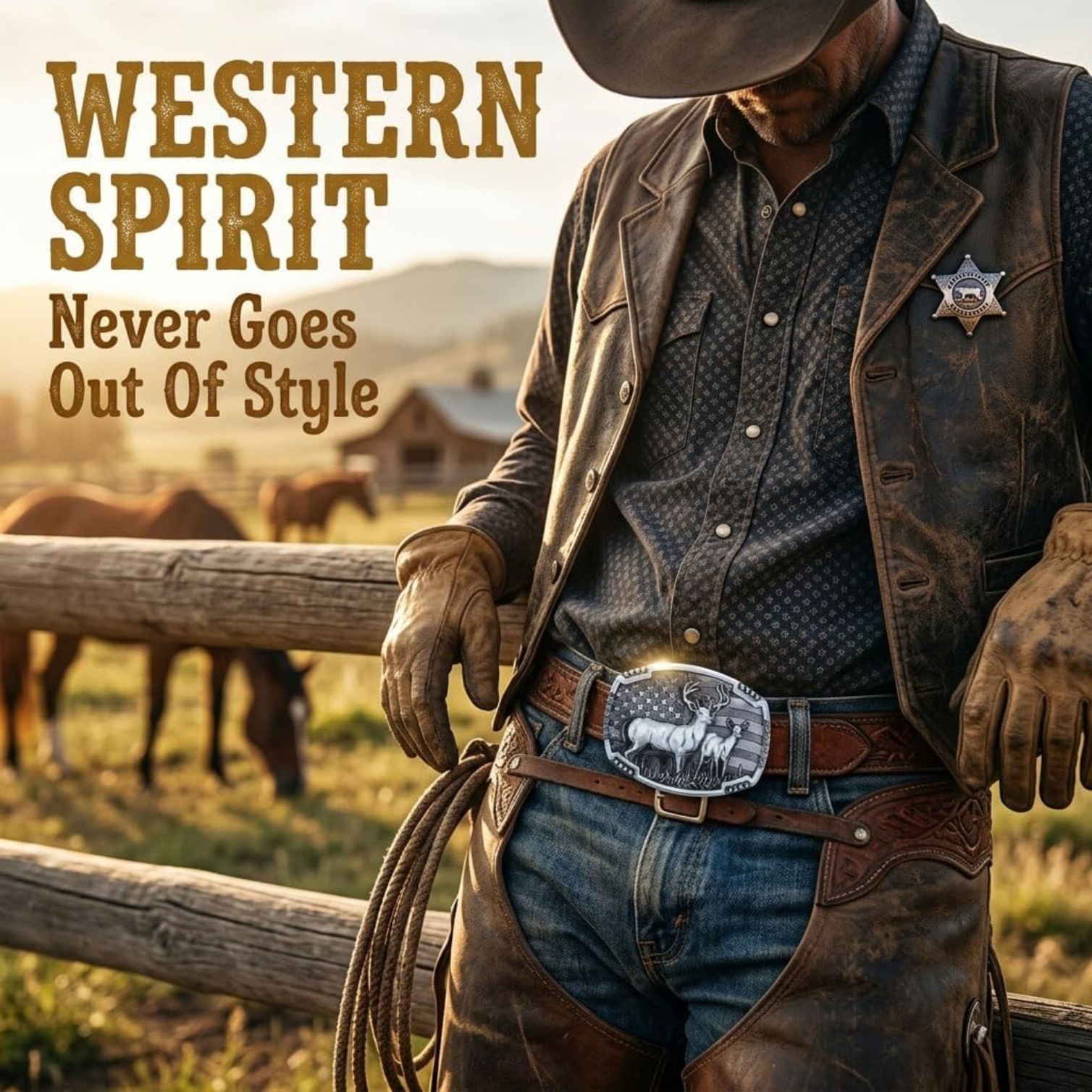 Western Belt Buckles for Men Cowboy Belt Buckle American Patriotic Belt, Deer