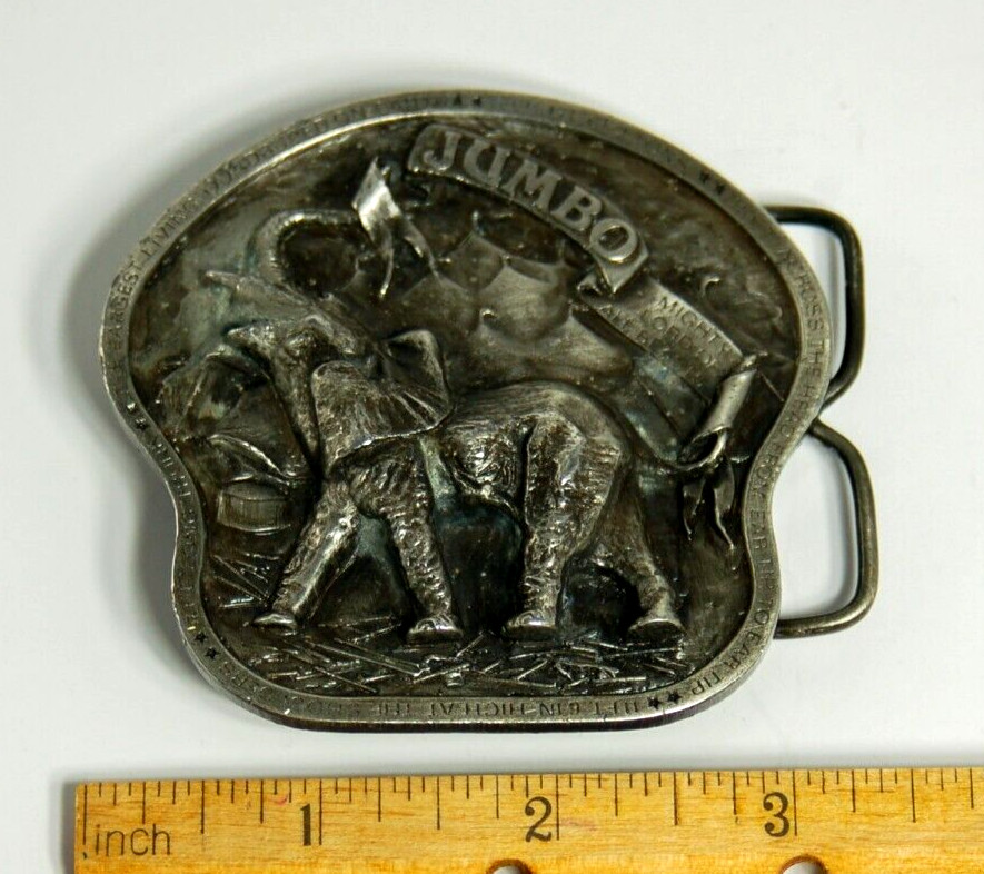 Jumbo Elephant western belt buckles pewter 1978 Bergamot Brass Works 3 inch