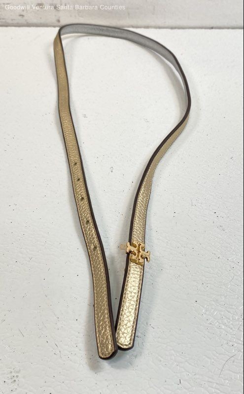 Tory Burch Reversible Logo Skinny Belt In Gold And Silver