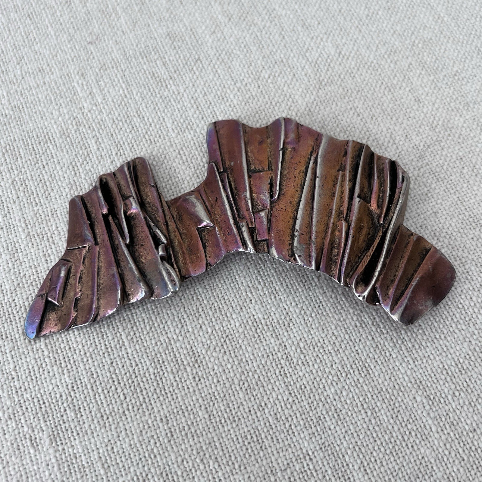 Vintage Copper Abstract Textured Brutalist Belt Buckle Unisex Adults ~5 in