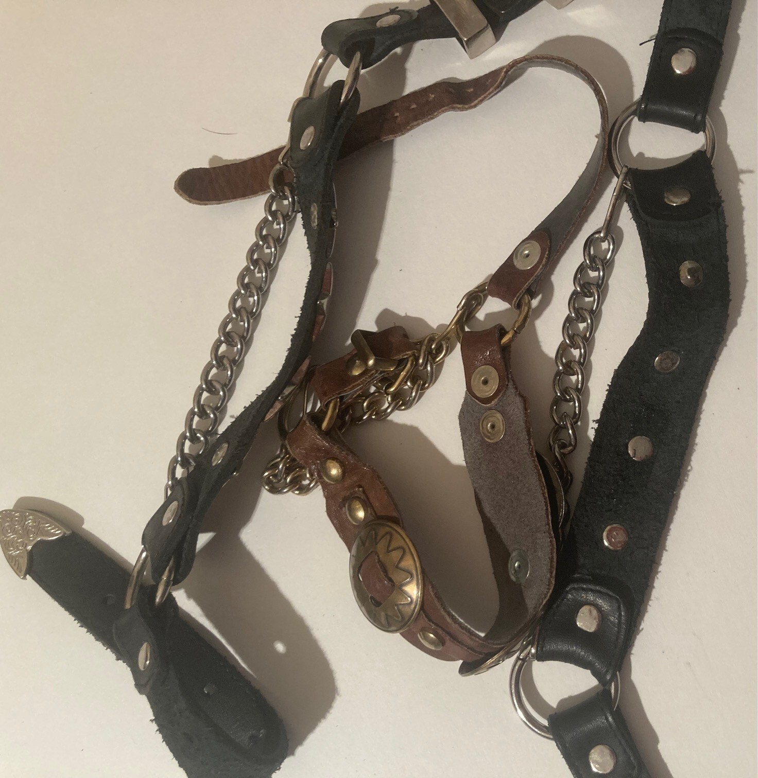 Vintage Lot of 3 Leather and Metal Horse Accessories, Bits, Bridle, Harness, Nic