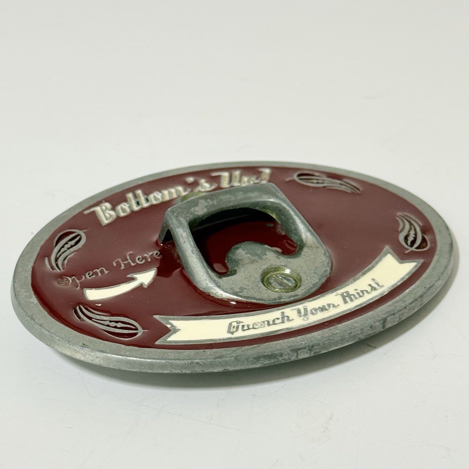 Vintage Bottom&rsquo;s Up! Belt Buckle Bottle Opener 1990’s Novelty Bottle Opener USA