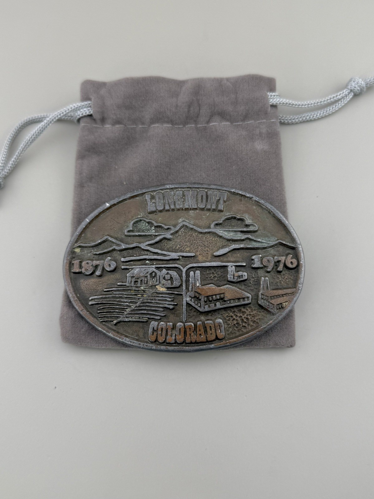 1976 Longmont Colorado Centennial Belt Buckle Rocky Mountains Statehood Era