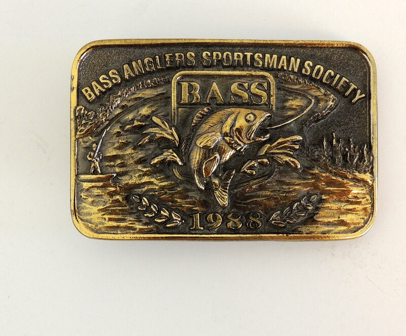 Bass Anglers Sportsman Society 1988 Brass Belt Buckle 3&Prime; x 2&Prime;