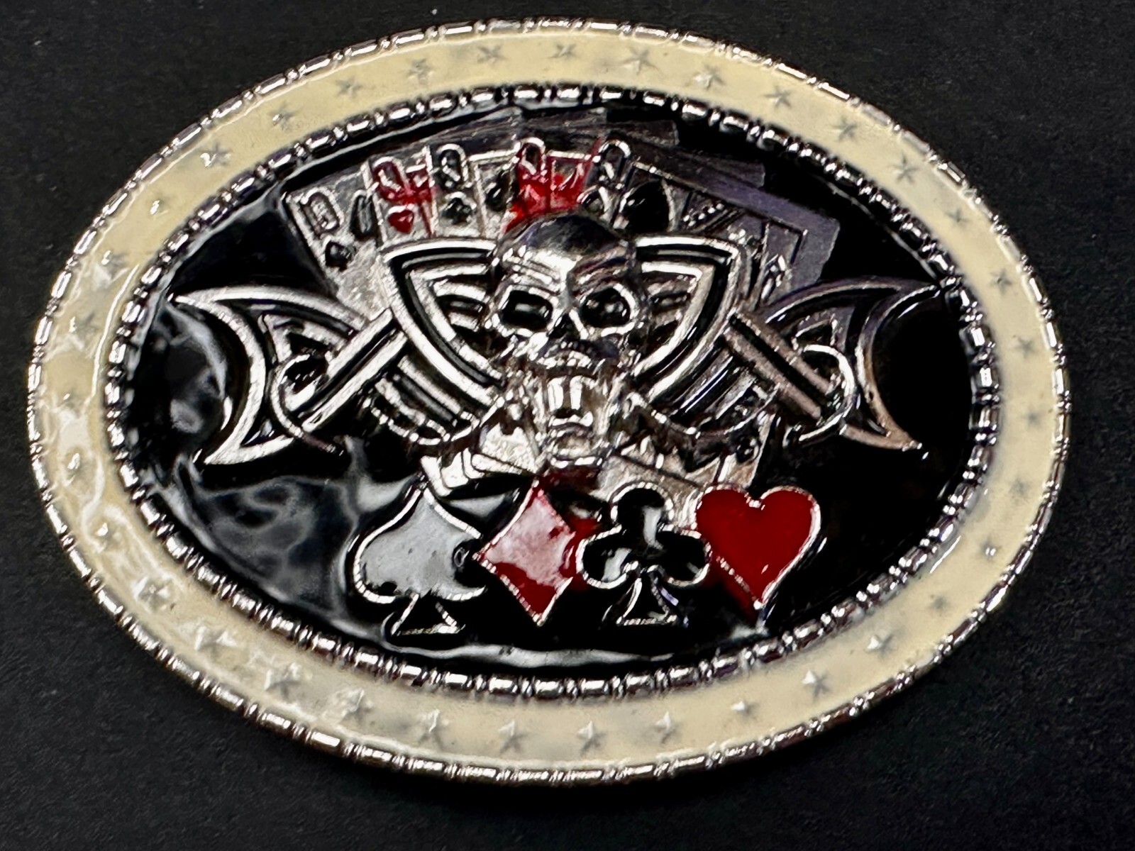 Lucky Gambling Skull Straight Flush Poker Playing Card 4 Queen&rsquo;s Belt Buckle