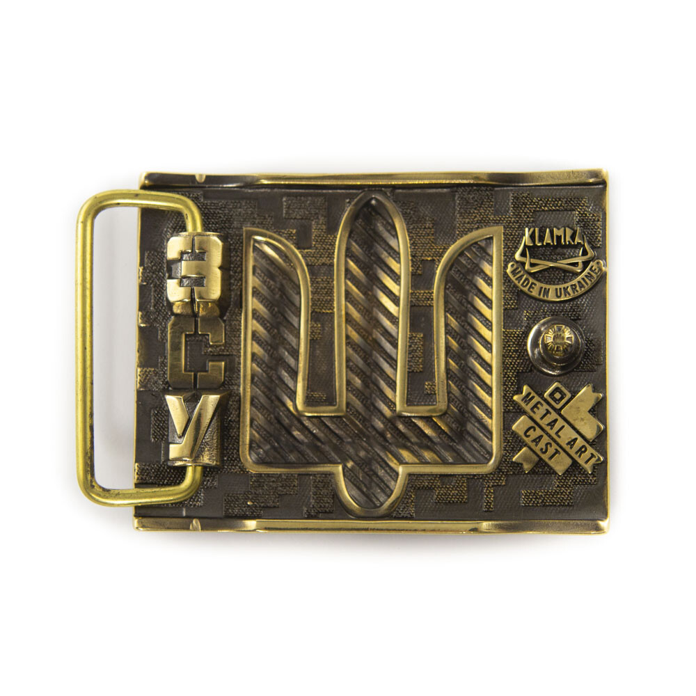 Handmade brass belt buckle Ukrainian Armed Forces, Military Ukrainian tident