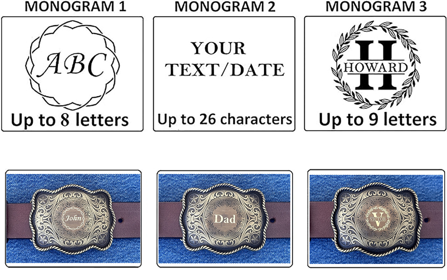 Engraved Brass Belt Buckle Custom Personalized Monogrammed Western Buckle