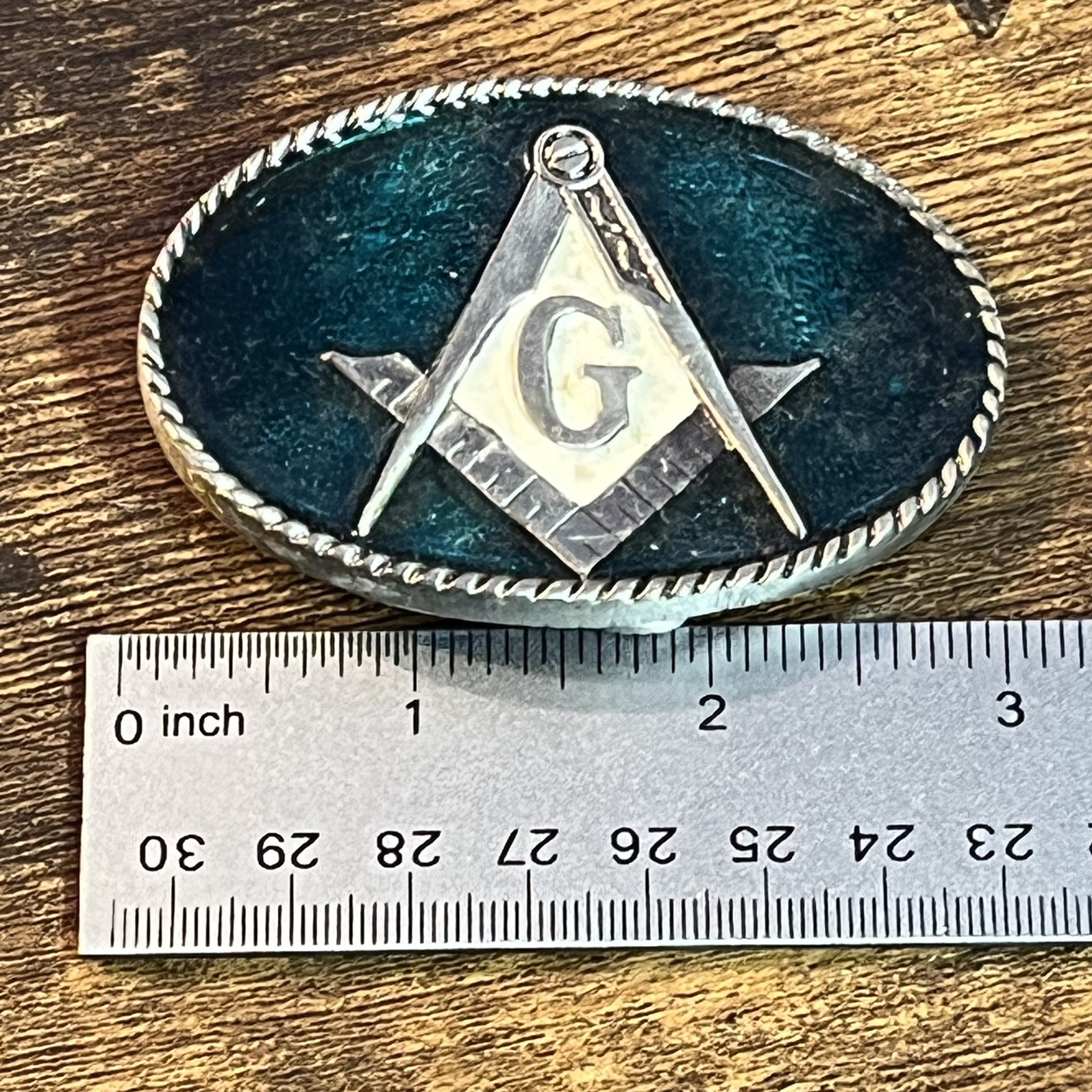 Masonic Freemason Mason Belt Buckle USA Made Vintage Blue Enamel – 2205 B19