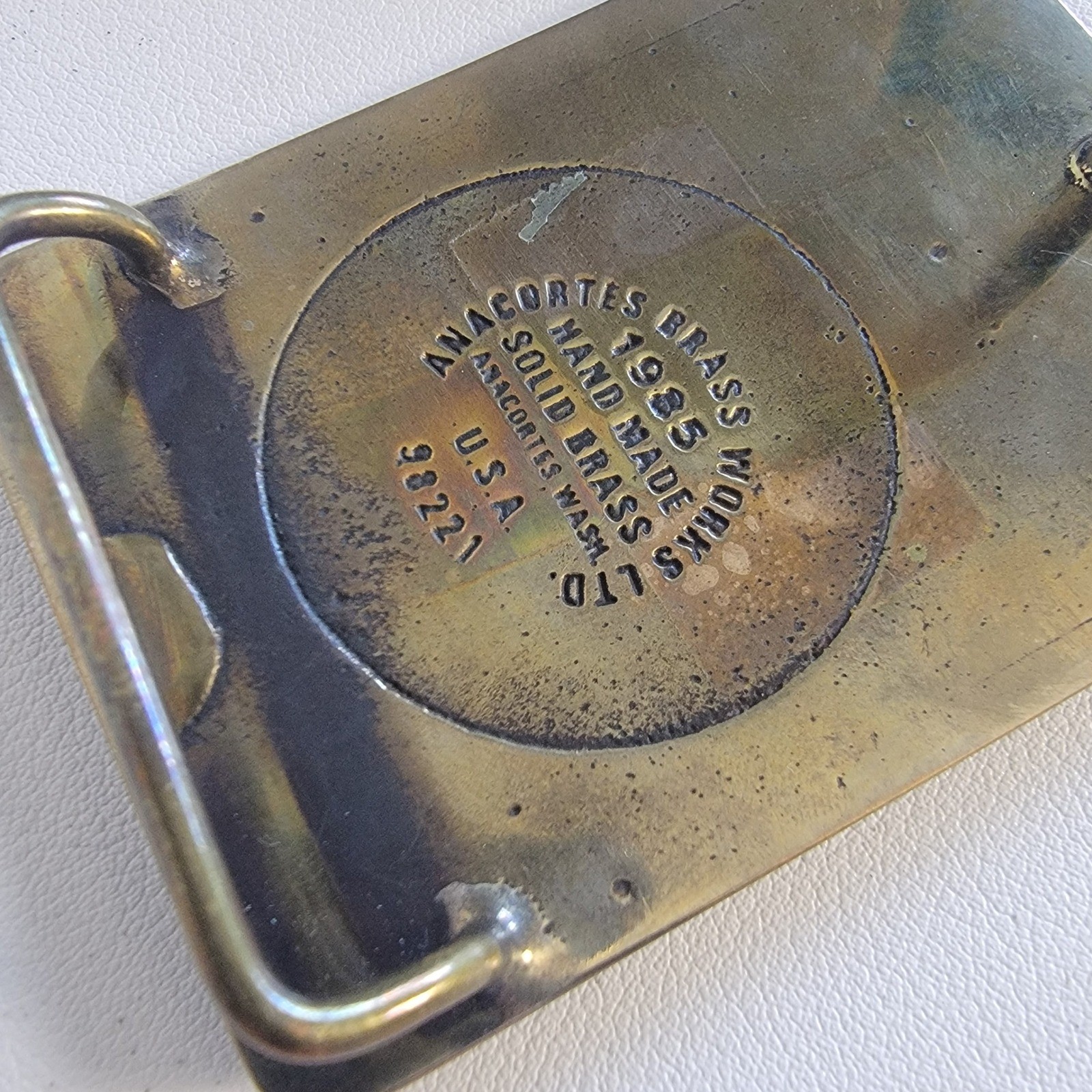Contel Brass Belt Buckle 1985 Safety Award Anacortes Brass Works Handmade
