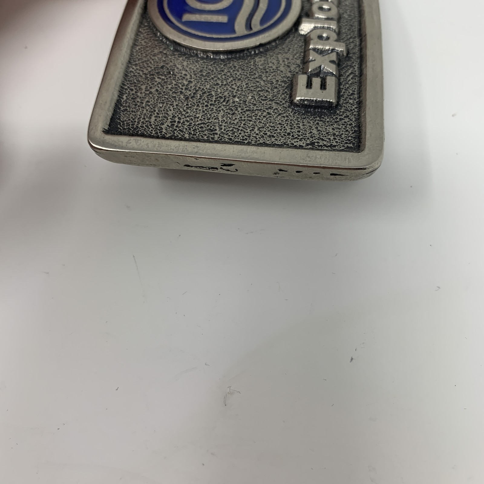 Vintage TL&B ICI Explosives Belt Buckle Metal Blue Logo Collectible Industrial