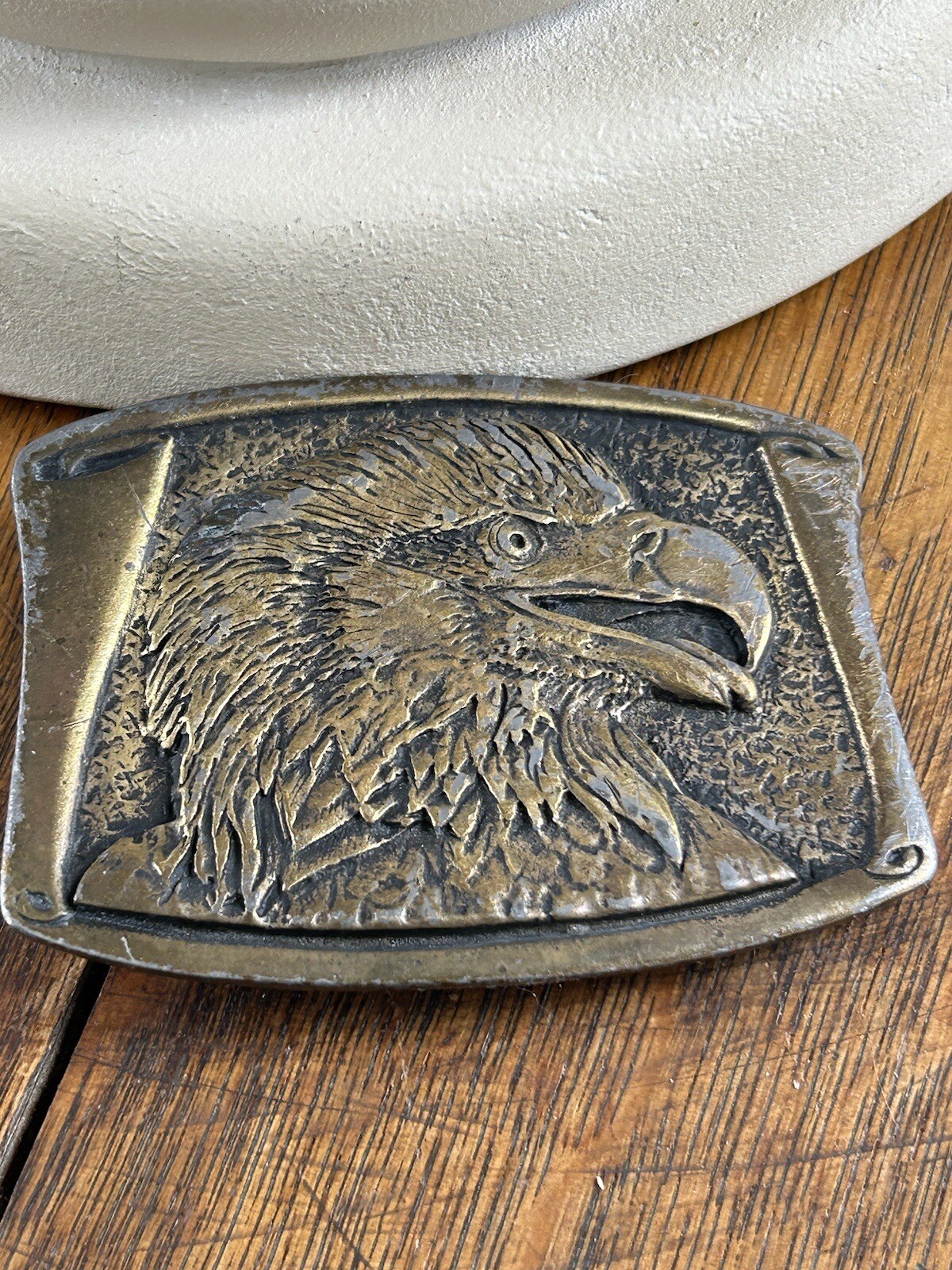 Bald Eagle Belt Buckle Made USA Patriotic CDC Metal Works 1974 Colorado Rattlesn