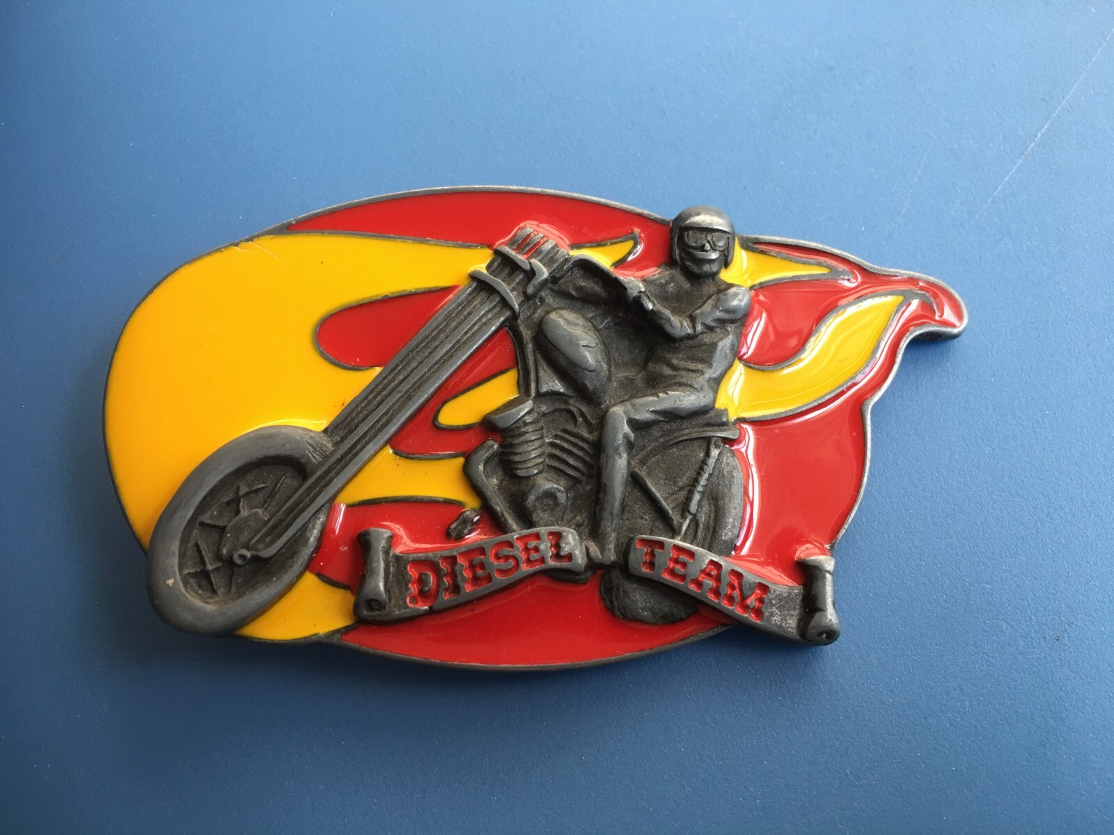 VINTAGE HARLEY CHOPPER BELT BUCKLE DIESEL TEAM TRUCK PETERBILT KENWORTH MACK