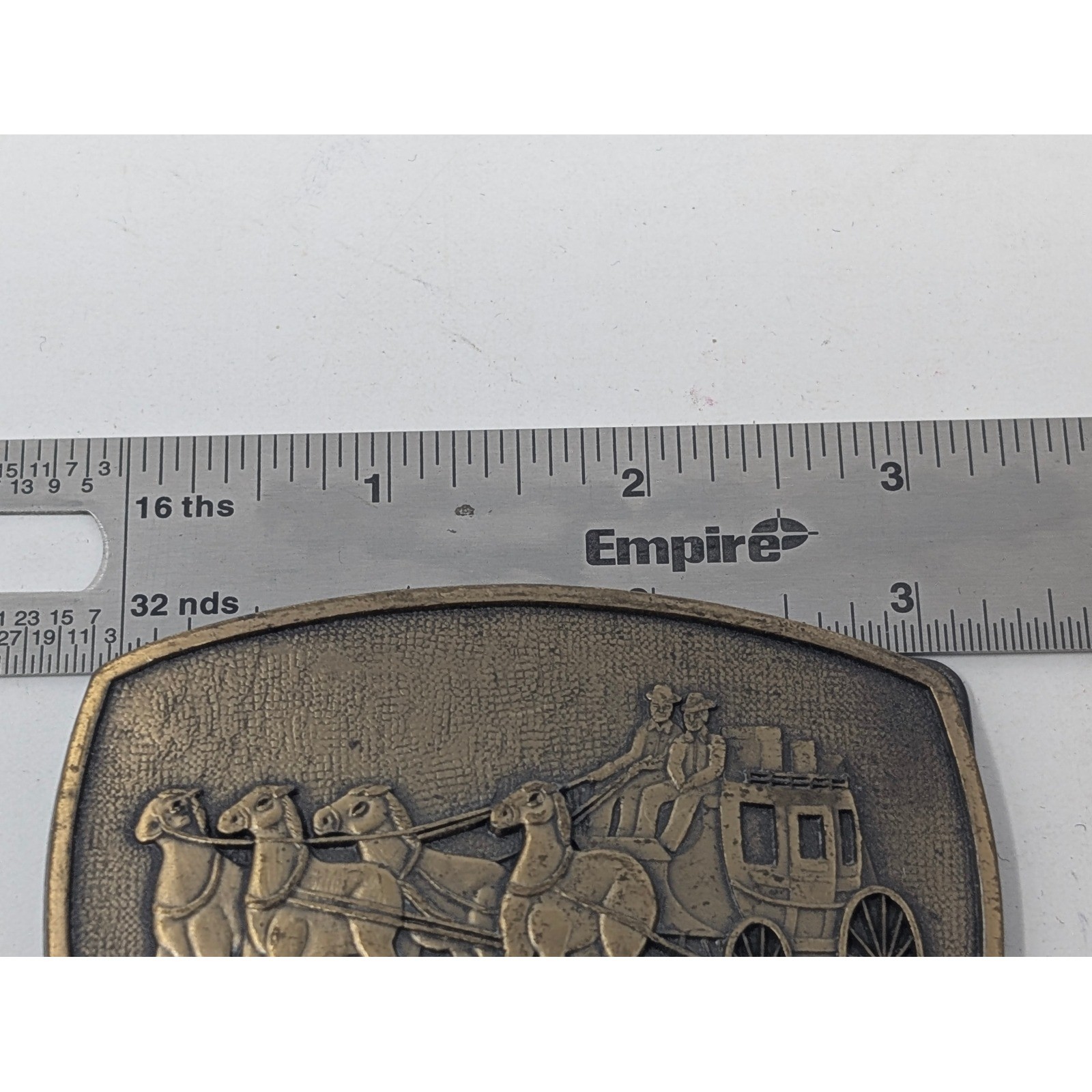 Vintage Western Horse Team Belt Buckle Brass Tone Cowboy Relief 3.25in
