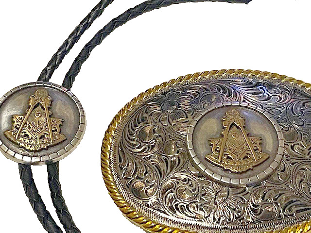 Masonic Freemasons Past Master Belt Buckle, Bolo and Key Ring Set