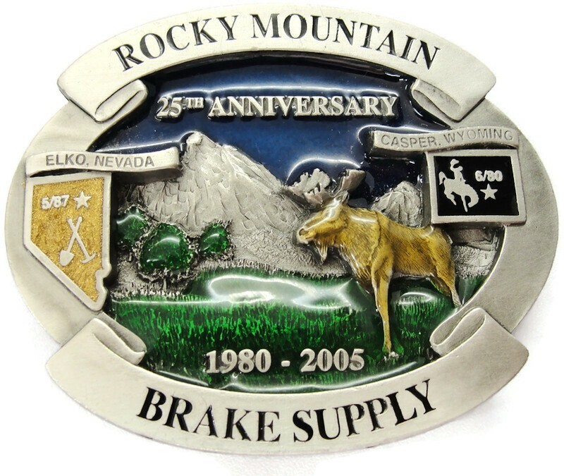 2005 25th Anniv Belt Buckle Rocky Mountain Brake Supply Moose Elko NV Casper WY