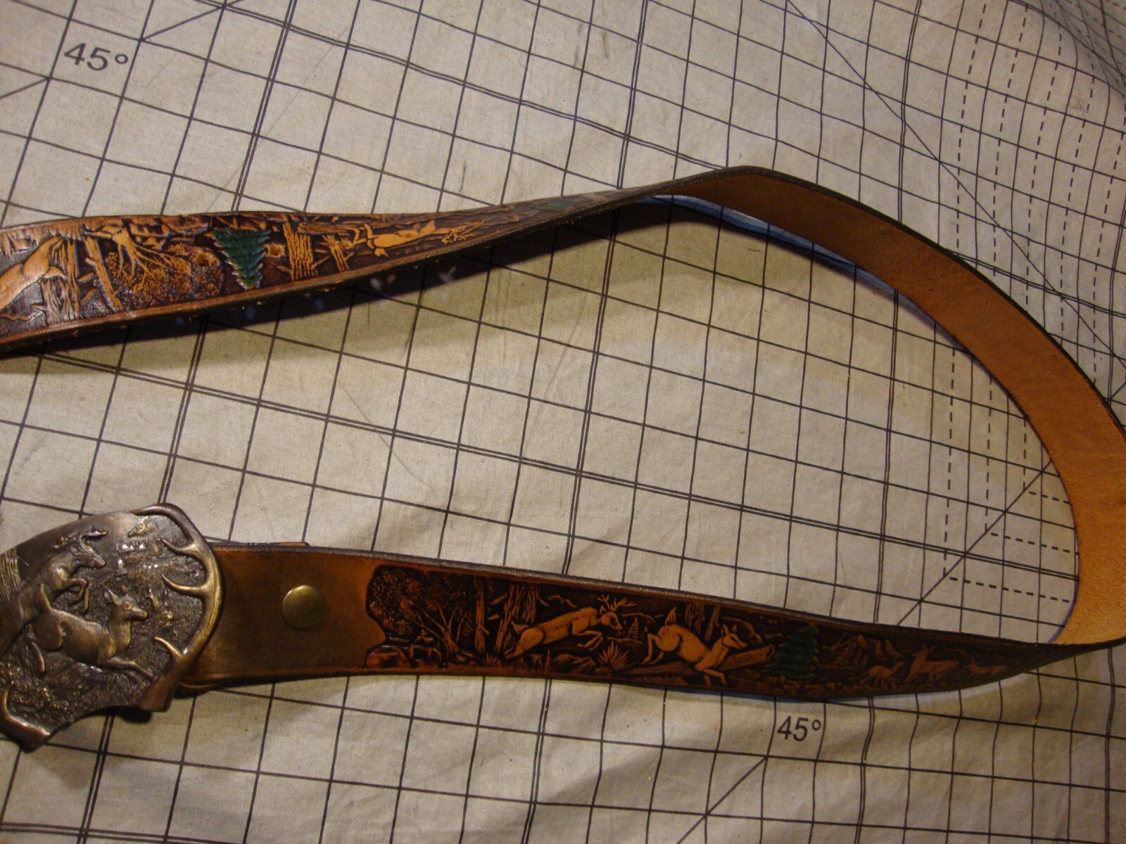 Vintage 1977 Bergamot Belt and Buckle Brass Deer Buck Doe Antlers Western