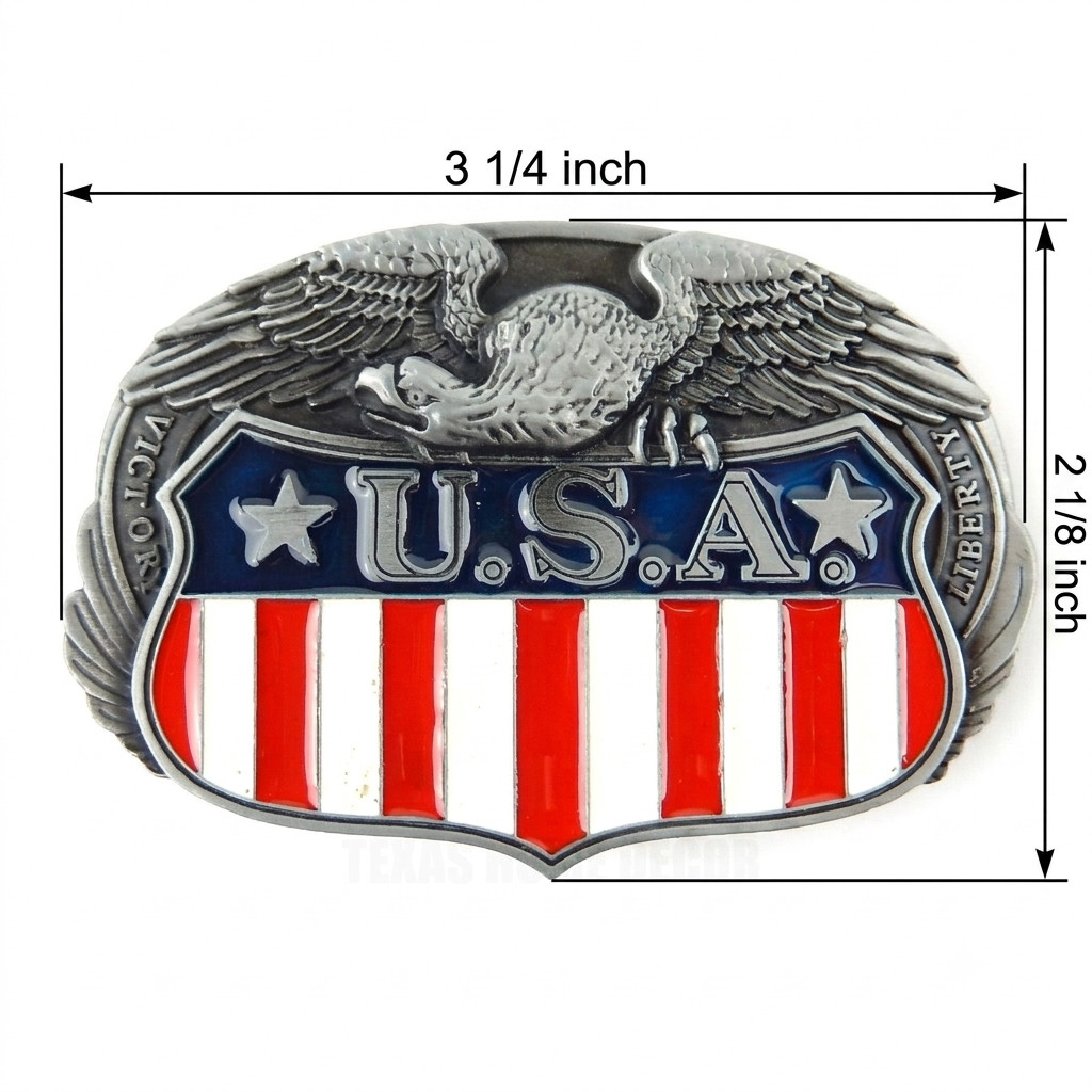 American Flag Eagle Belt Buckle Antique Silver Color Enamel Fits 1.5&Prime; Belts