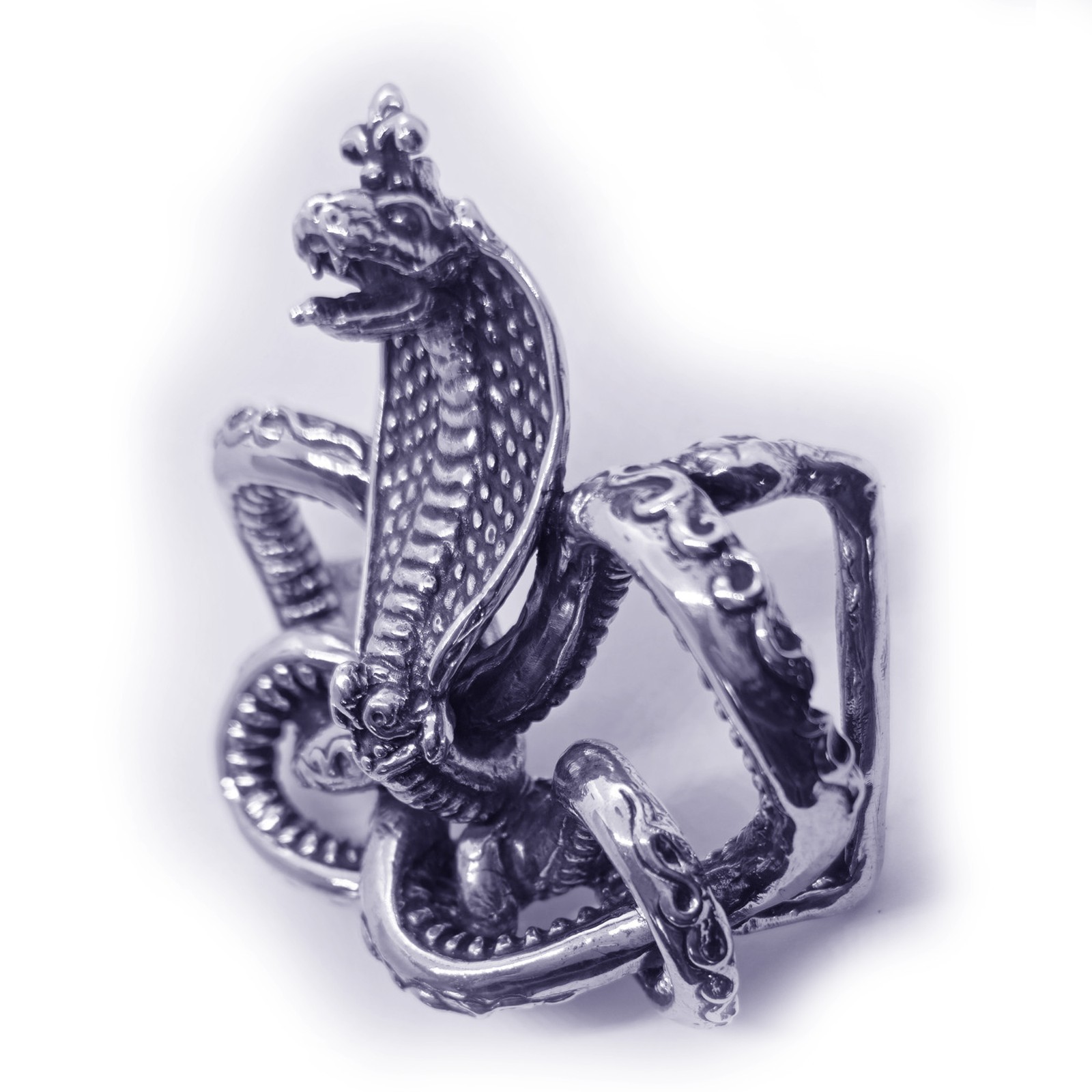 Cobra King Crawling Snake Sterling Silver Belt Buckle