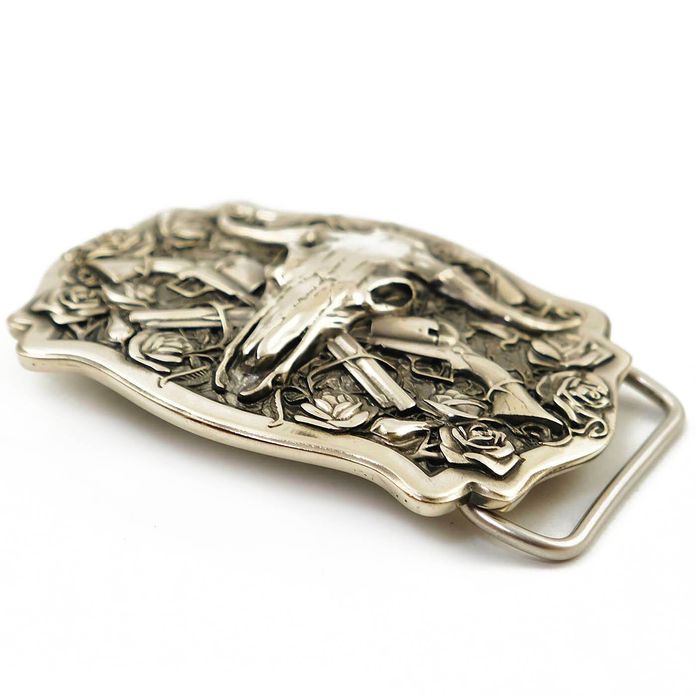 German silver belt buckle American Bison Buffalo Skull, Longhorn Cattle buckle