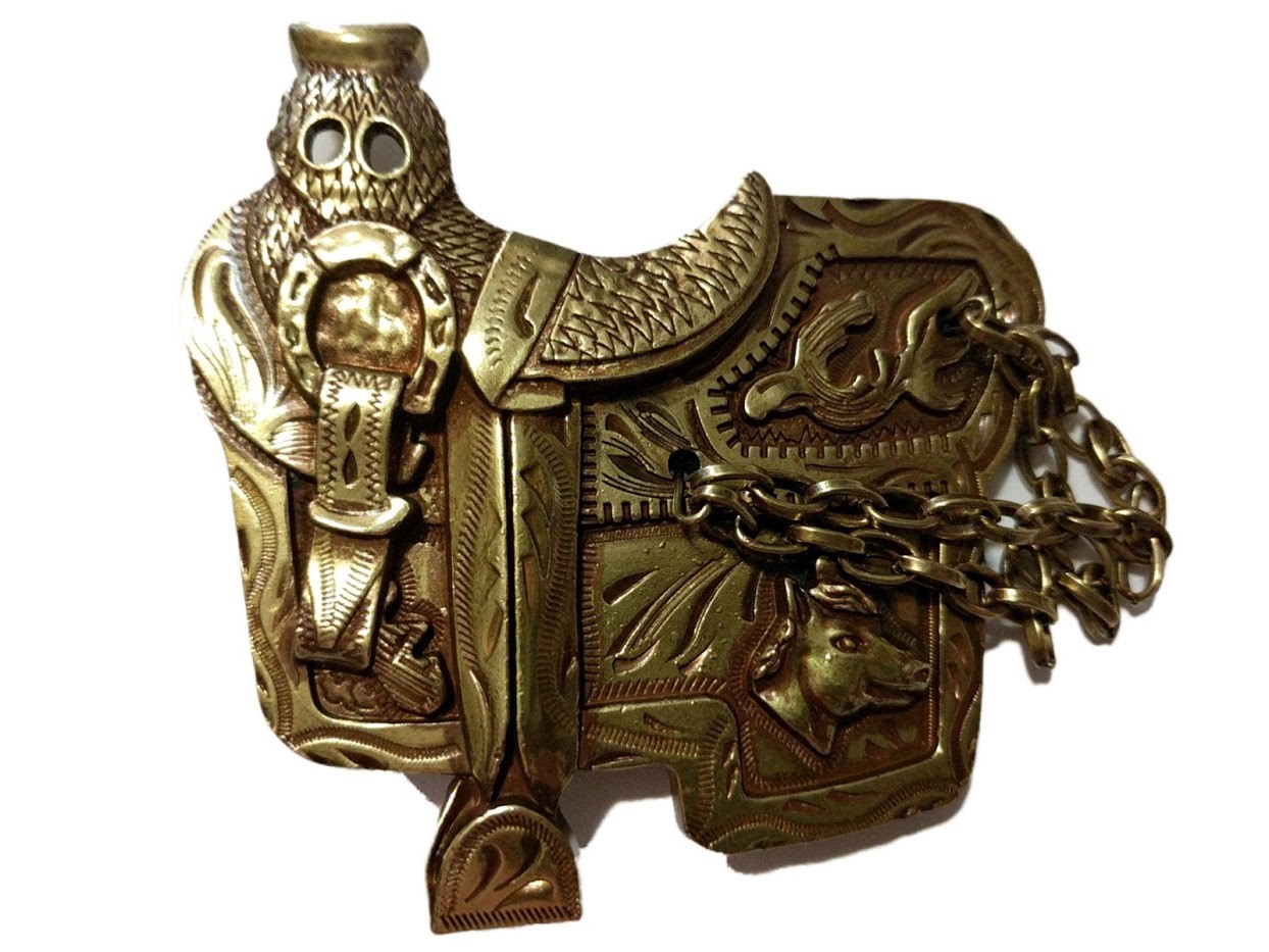 ✖ WESTERN Steer Saddle Cowboy Rodeo Style ✖ Belt Buckle Buck ✖ Gold / bronze USA
