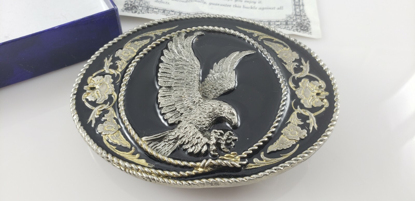 1991 Enamel Eagle Oval Siskiyou-Bergamot Metal Buckle