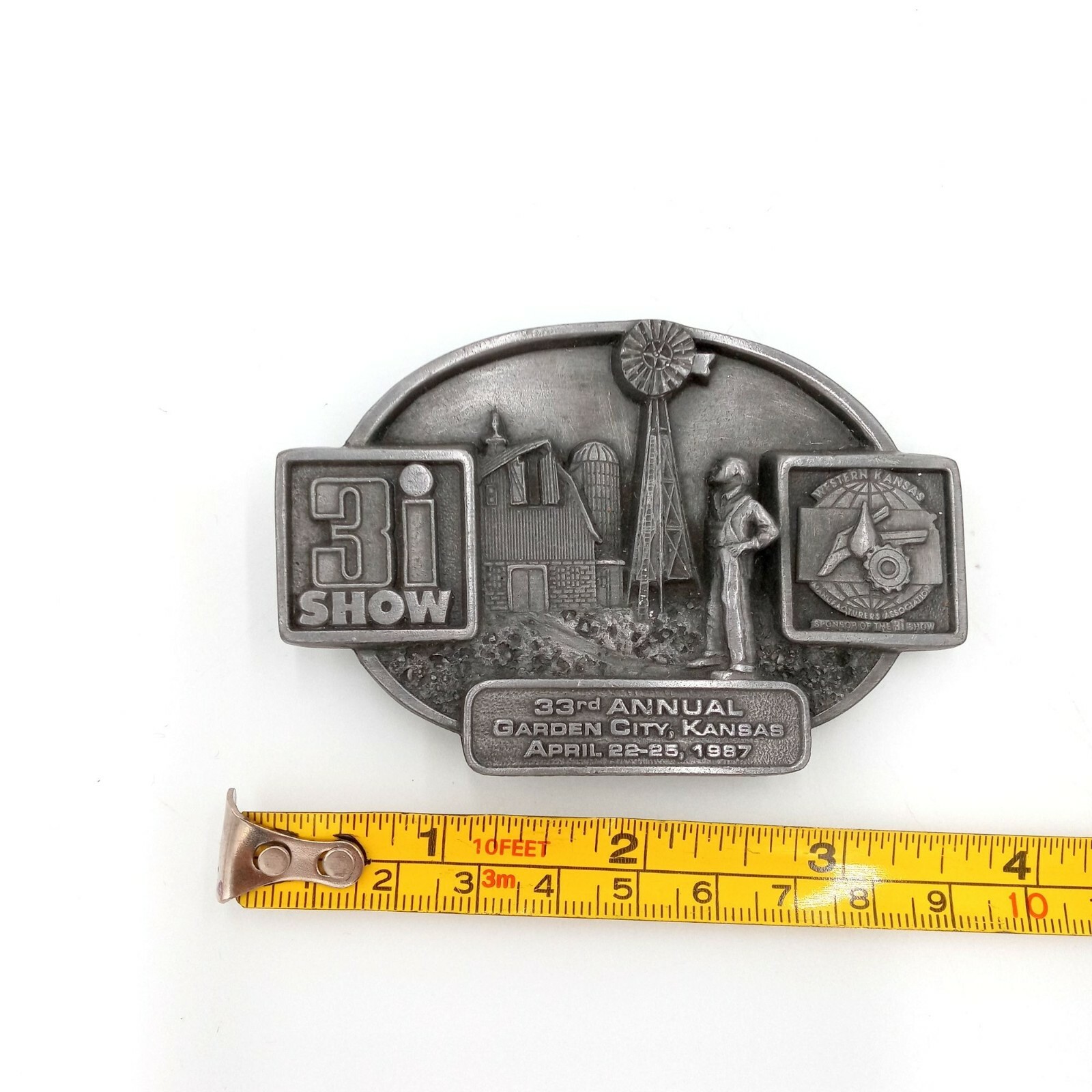 1987 Great Bend KS Belt Buckle Windmill Barn Farming Agriculture 3I Kansas