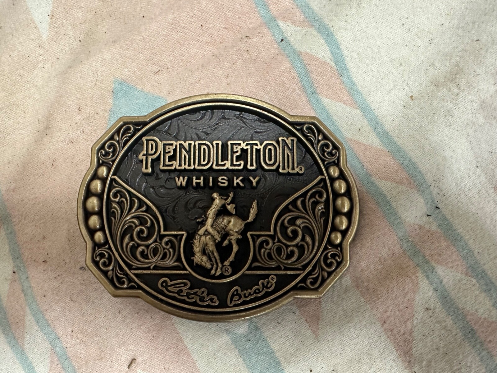 2024 Pendelton Whiskey Buckle Gold Bronze Bronco Bull Leather Belt Large 34 – 44