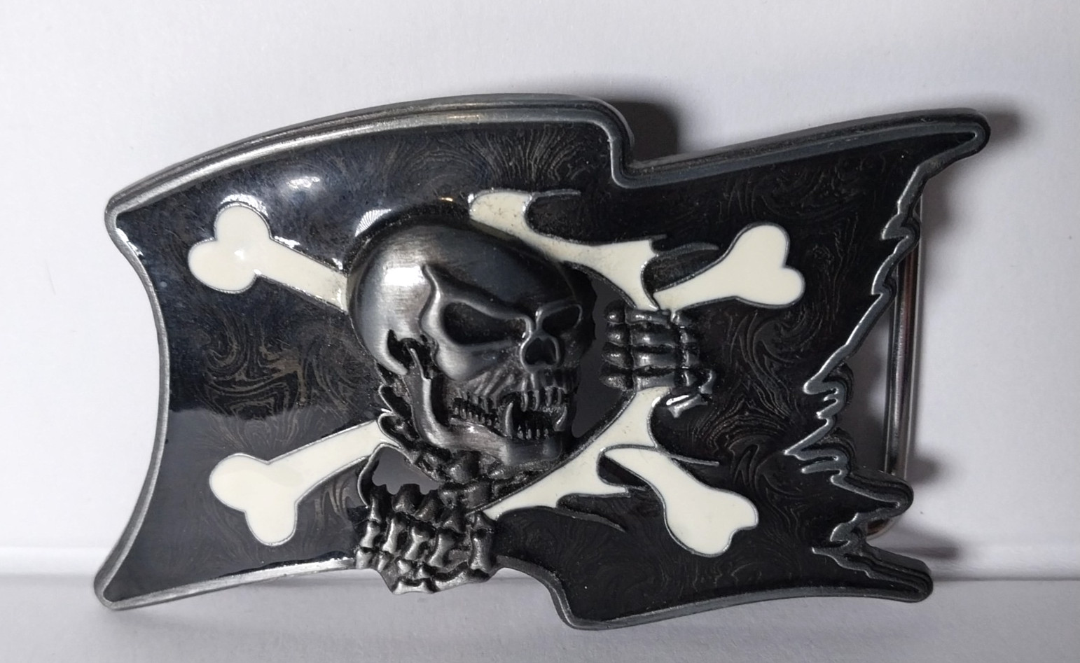 Jeans Friend Jolly Roger Skull Crossbones Pirate Flag Silver Tone Belt Buckle