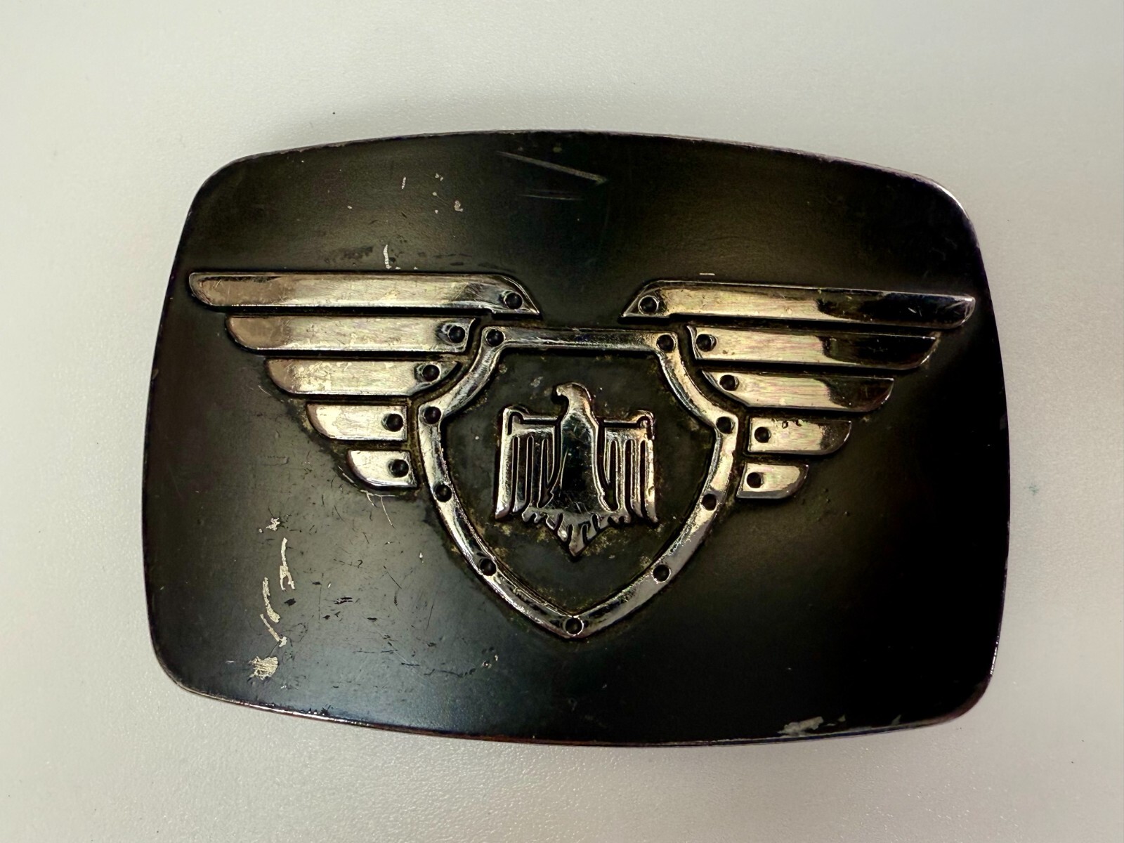 Thunderbird Shield Wings Crest Logo Enameled Belt Buckle Chrome Brand #6172