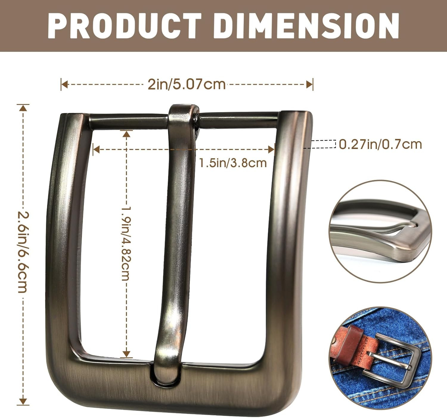 Metal Belt with Buckle Classic Unisex Replacement Belt Buckle for All Kinds of D