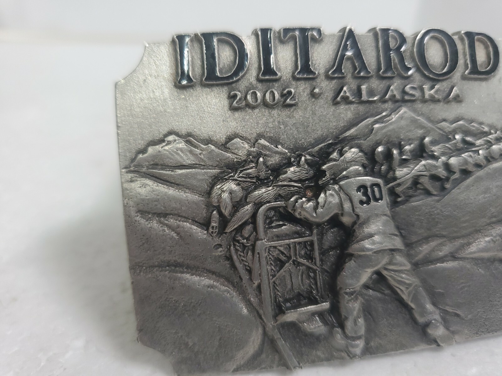 Official 2002 Iditarod Trail metal belt buckle