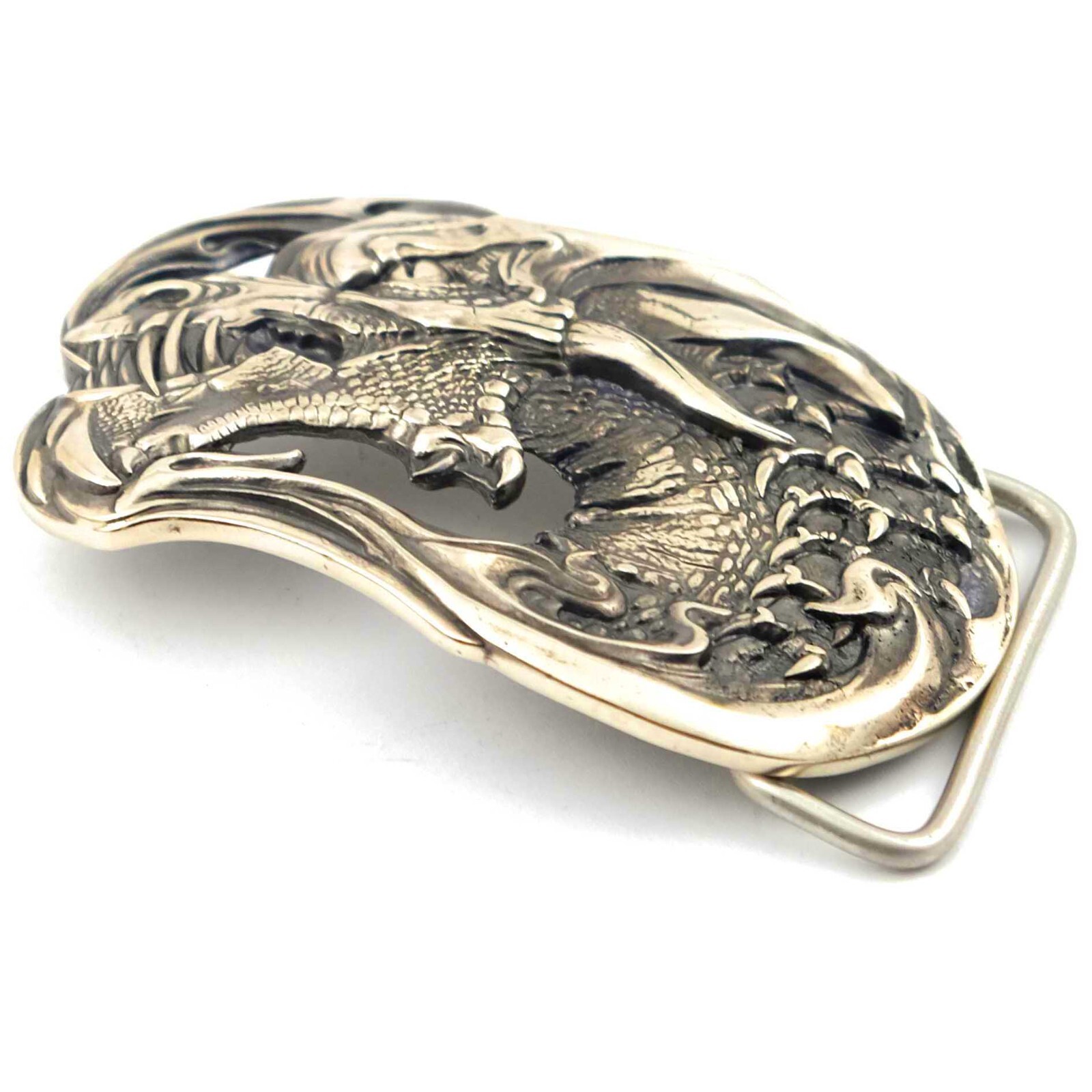 German silver belt buckle Jormungands Head, Scandinavian Dragon, Jörmungandr