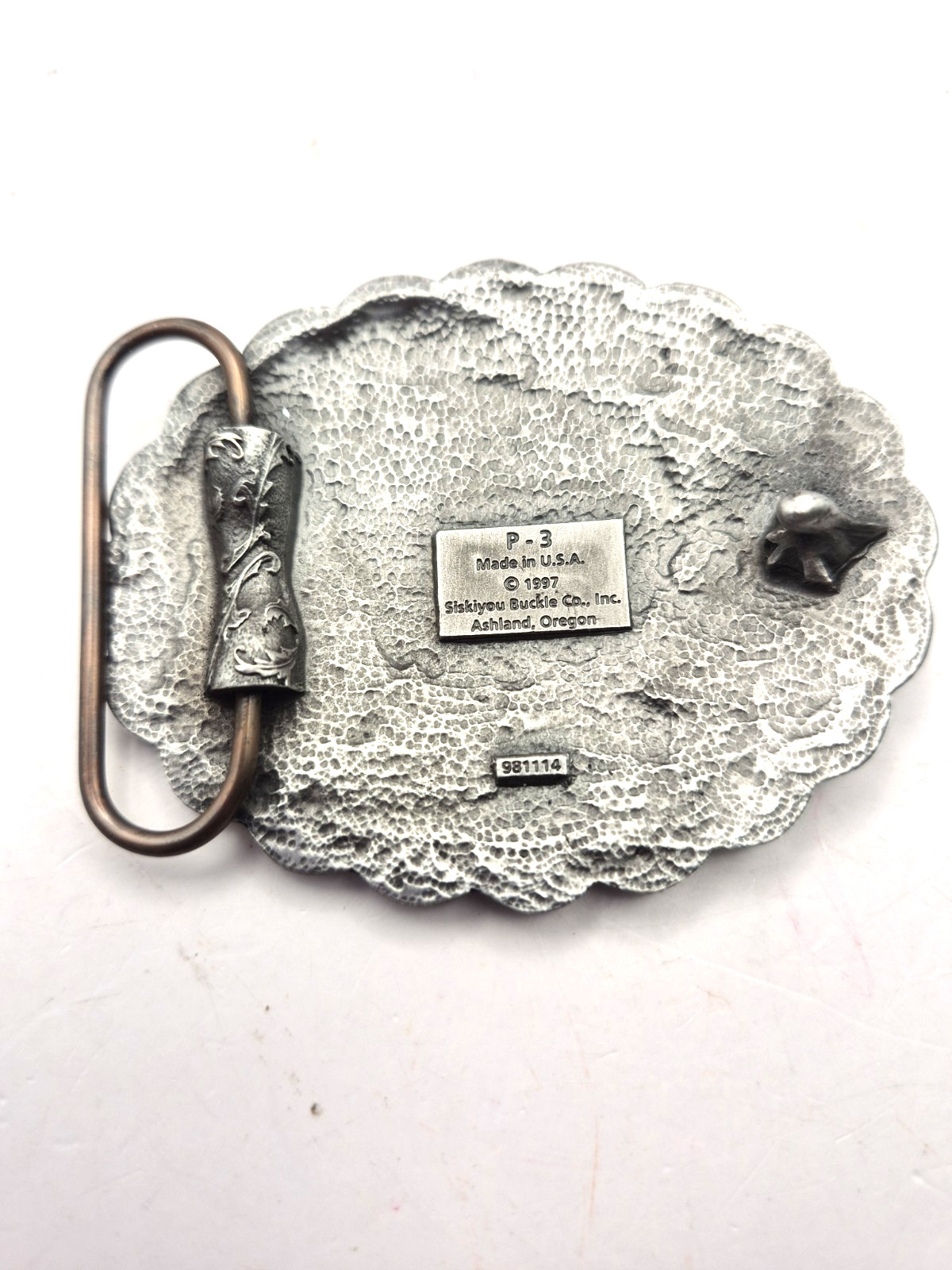 Vintage Siskiyou Pewter Belt Buckle 2.5&Prime; Southwestern Made In USA Stone Center