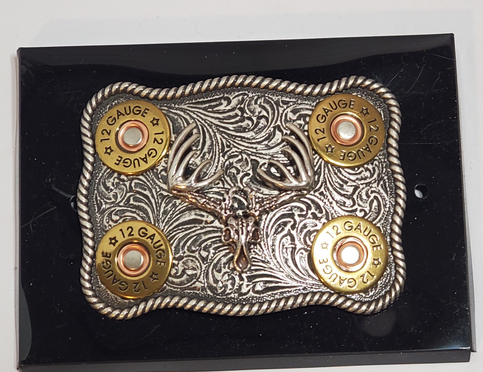 Nocona Whitetail Buck Skull Shotgun Shells Rectangular Belt Buckle