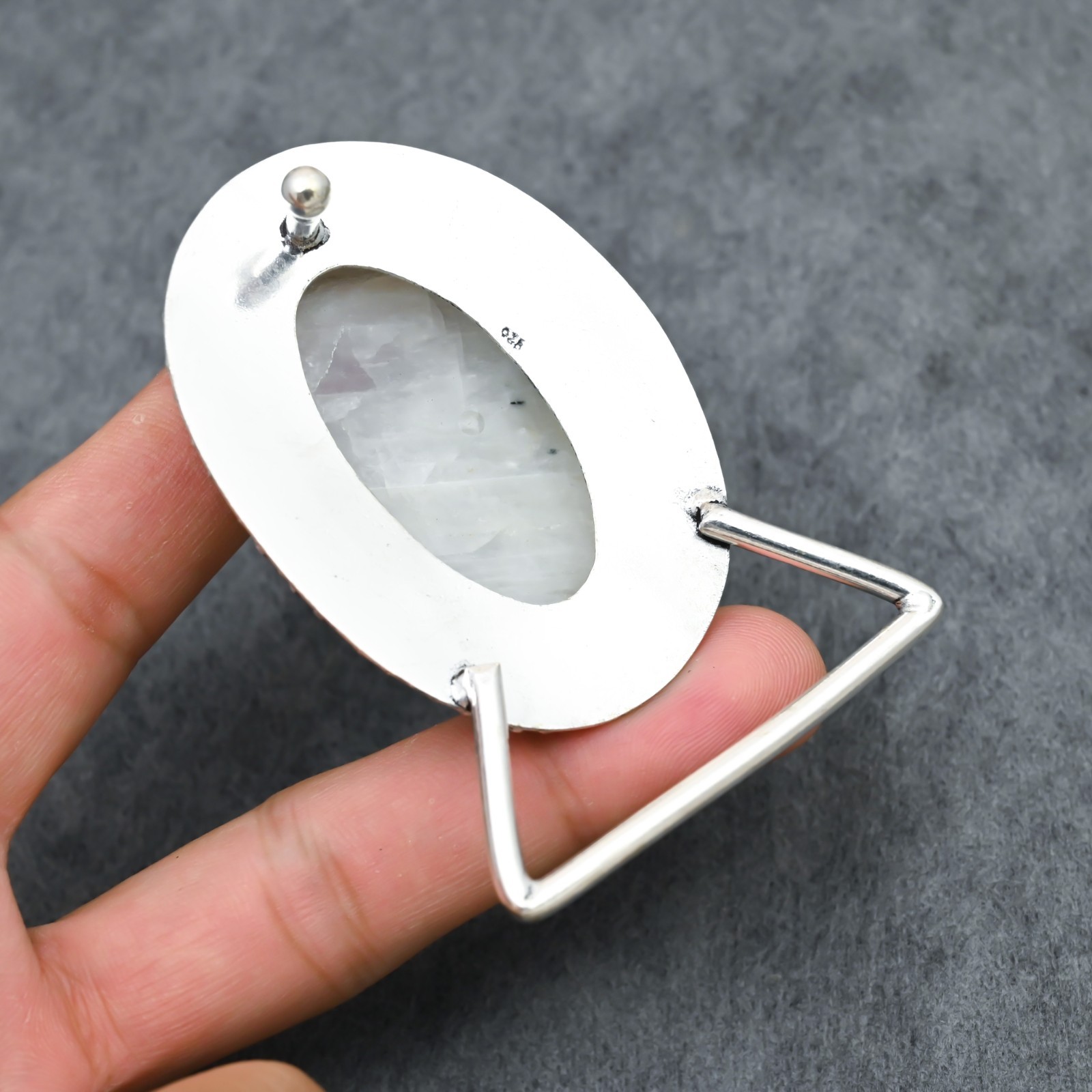 Handcrafted 925 Sterling Silver Natural Rainbow Moonstone Belt Buckle