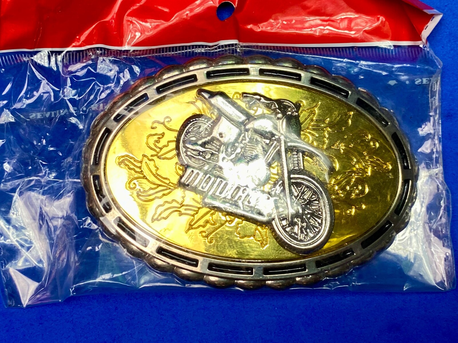 Motorcycle On Western Mixed Colors Belt Buckle In Packaging