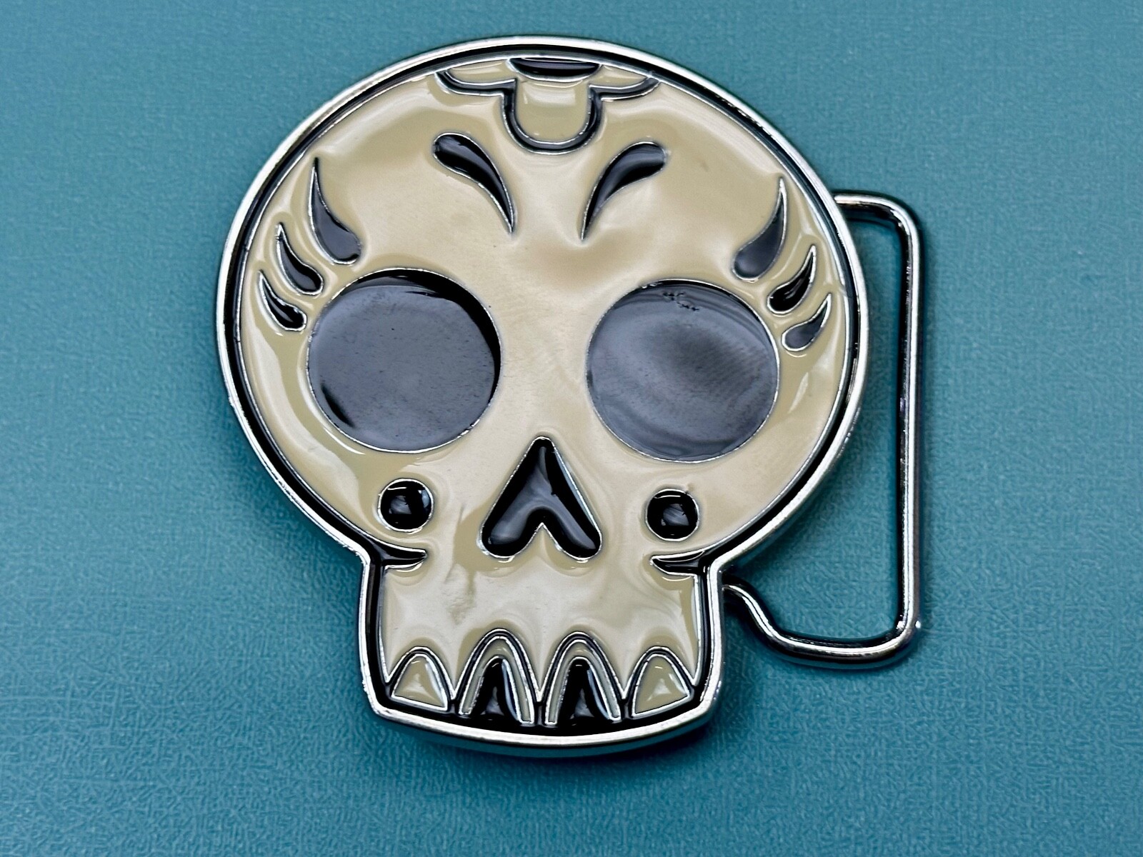 White Skull Mexican Katrina Dia De Muertos Day Of The Dead Cutout Belt Buckle