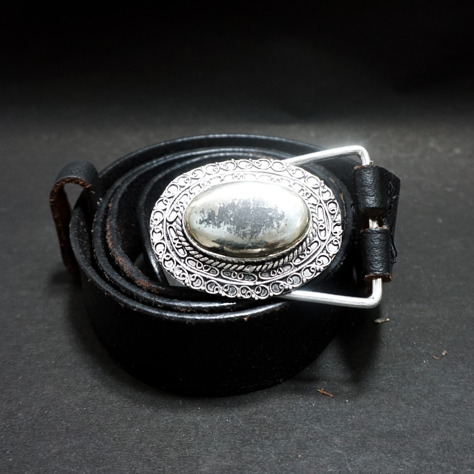 Handcrafted 925 Sterling Silver Natural Pyrite Oval Cabochon Belt Buckle